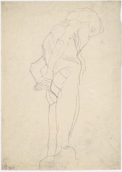 Bent Naked Old Man Facing Right by Gustav Klimt